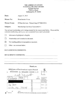 faulty membership tranmittal card